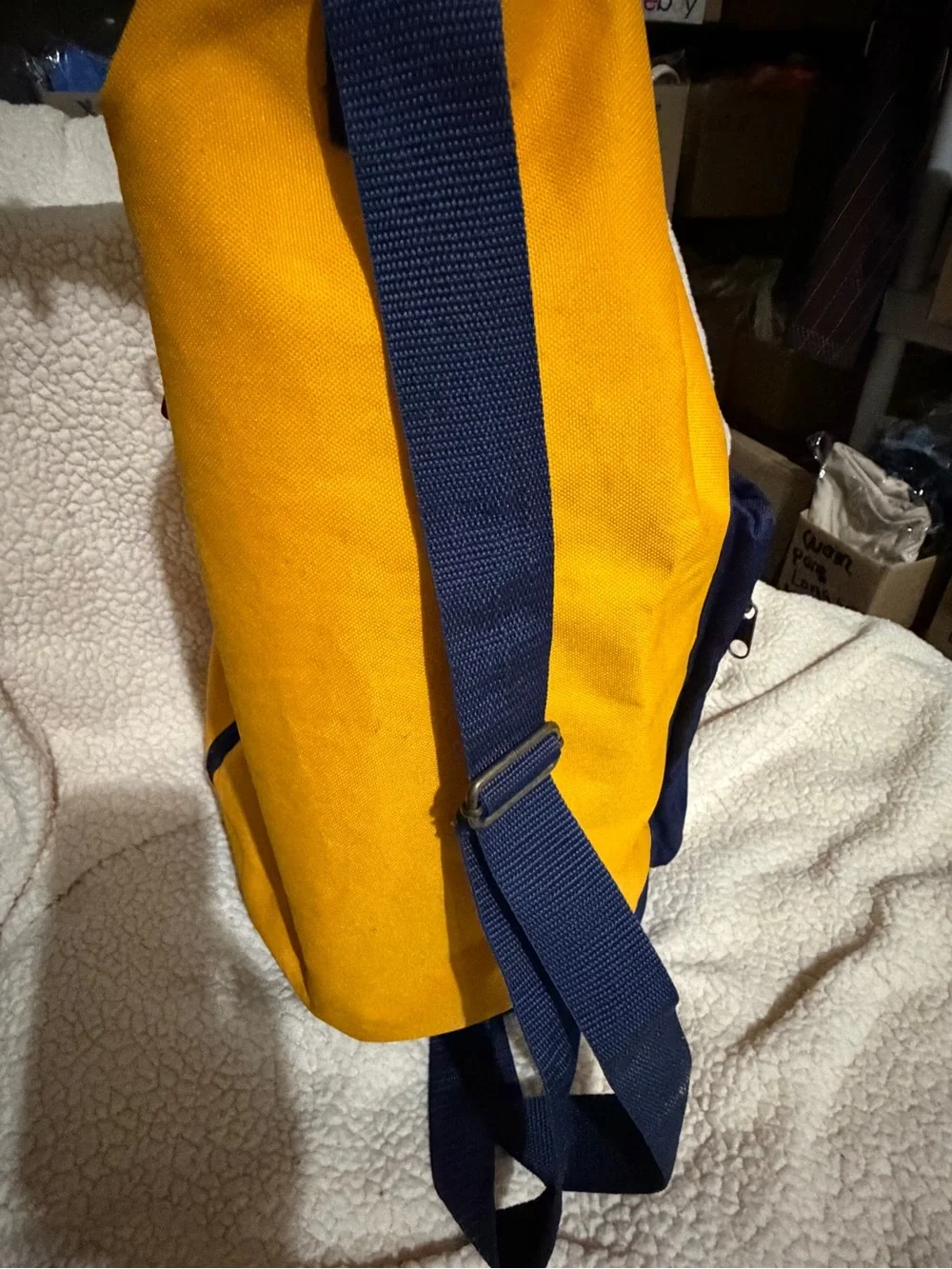 Vintage Yellow and Navy Travel Laundry Backpack